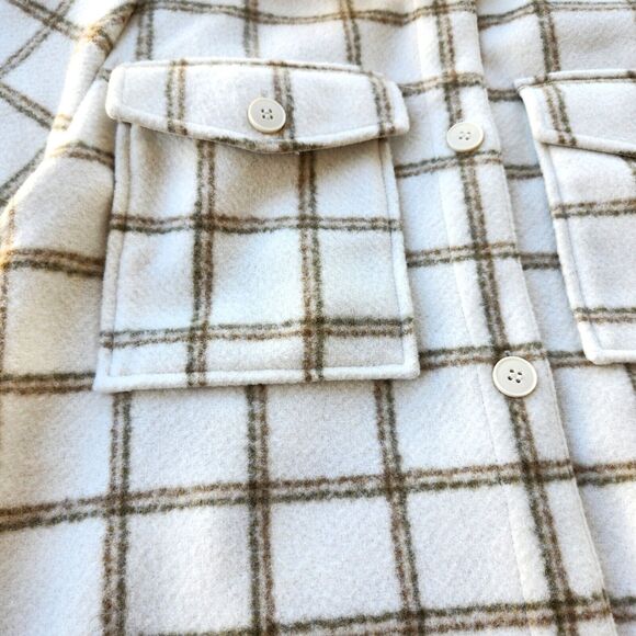 Treasure & Bond Puff Sleeve Flannel Shirt Jacket Sz Medium in Ivory & Green NWT - Picture 4 of 6